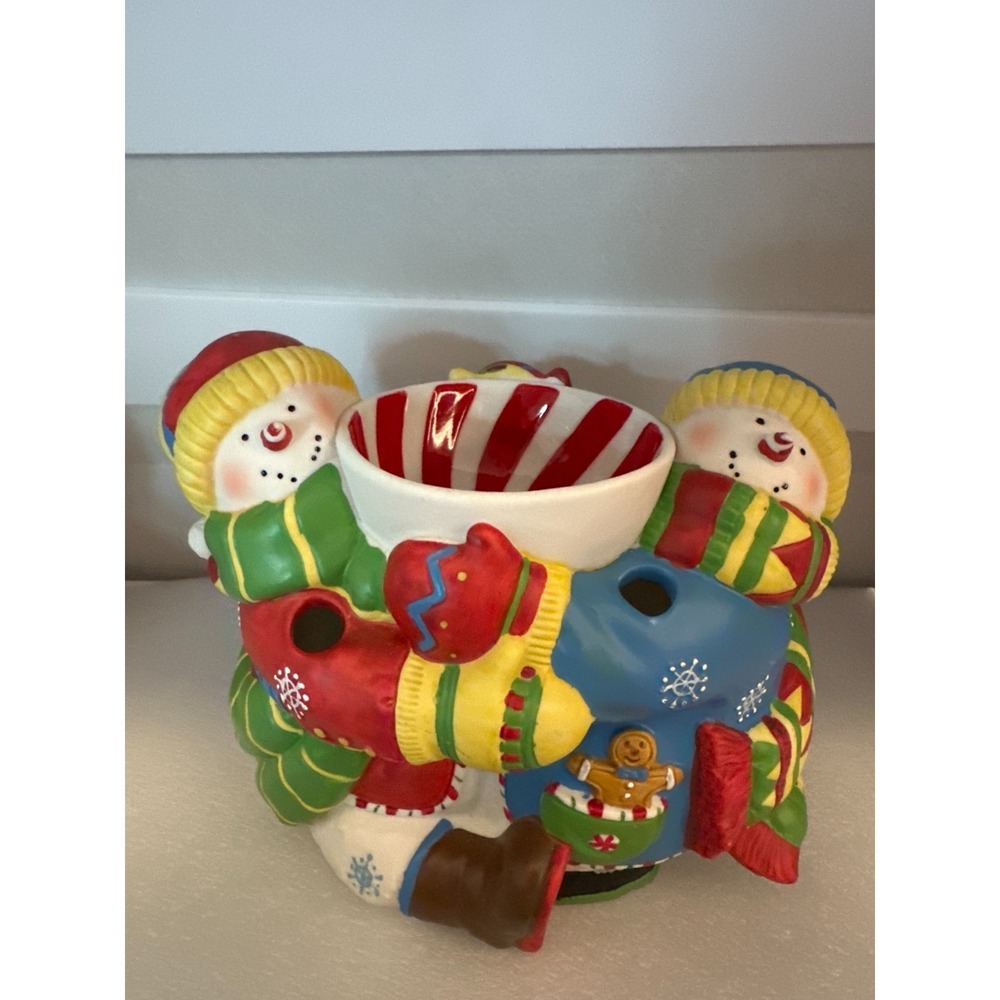 PartyLite Peppermint Pals Snowman Tealight Holder Christmas‎ Candy Bowl Decor